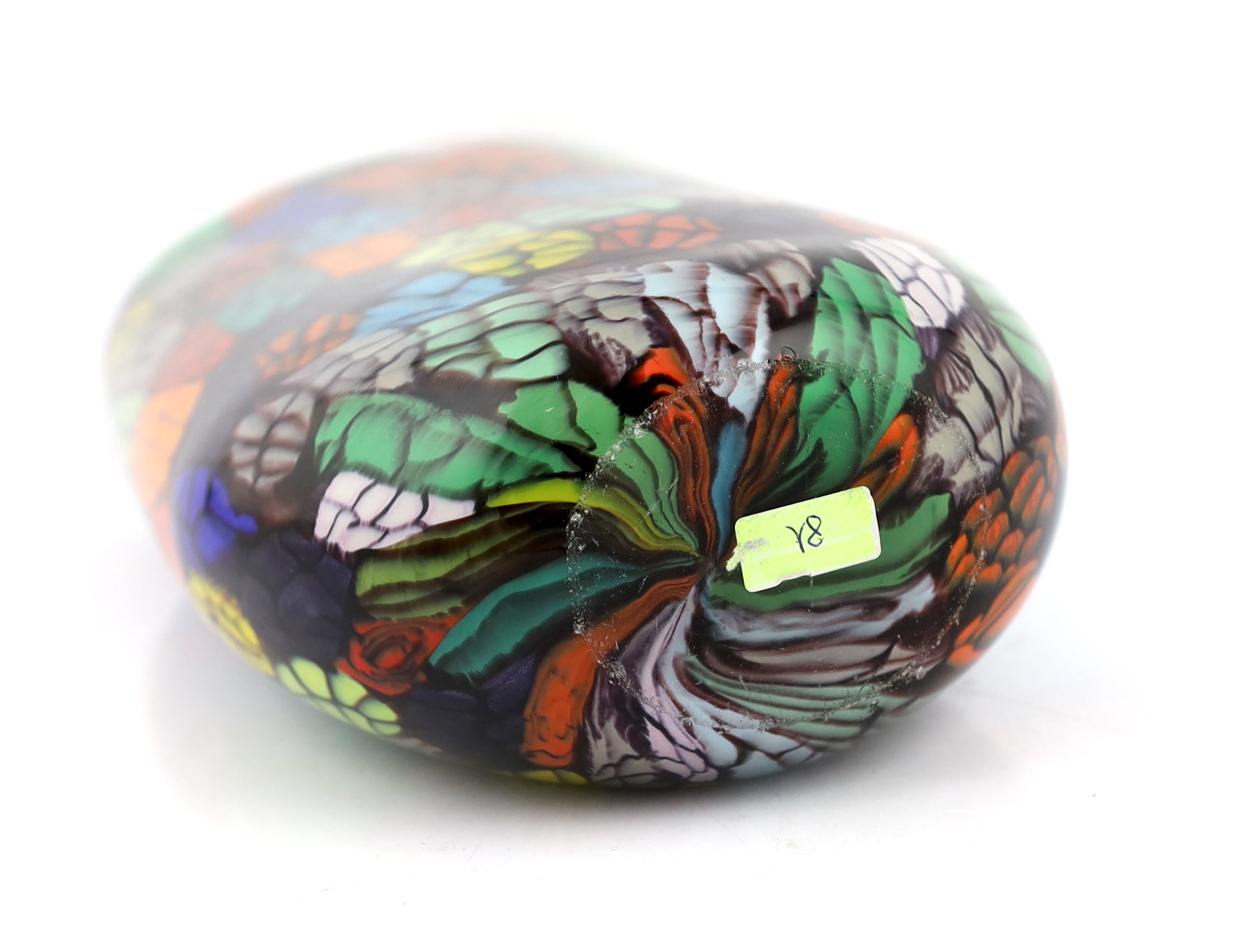 Vittorio Ferro (1932-2012) A Murano glass Murrine vase, decorated with red rosebuds on a green leaf ground, unsigned, 30cm, Please note this lot attracts an additional import tax of 20% on the hammer price